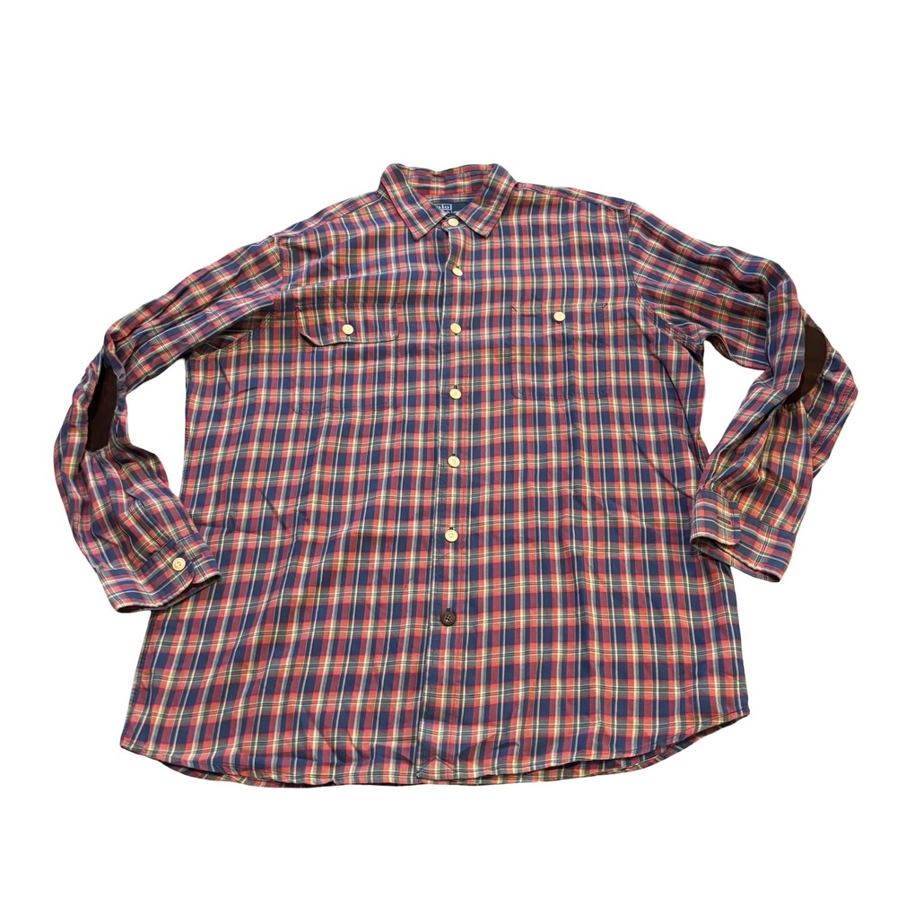 Polo Ralph Lauren Mens Plaid Button Down Shirt Elbow Patches Red Blue XL